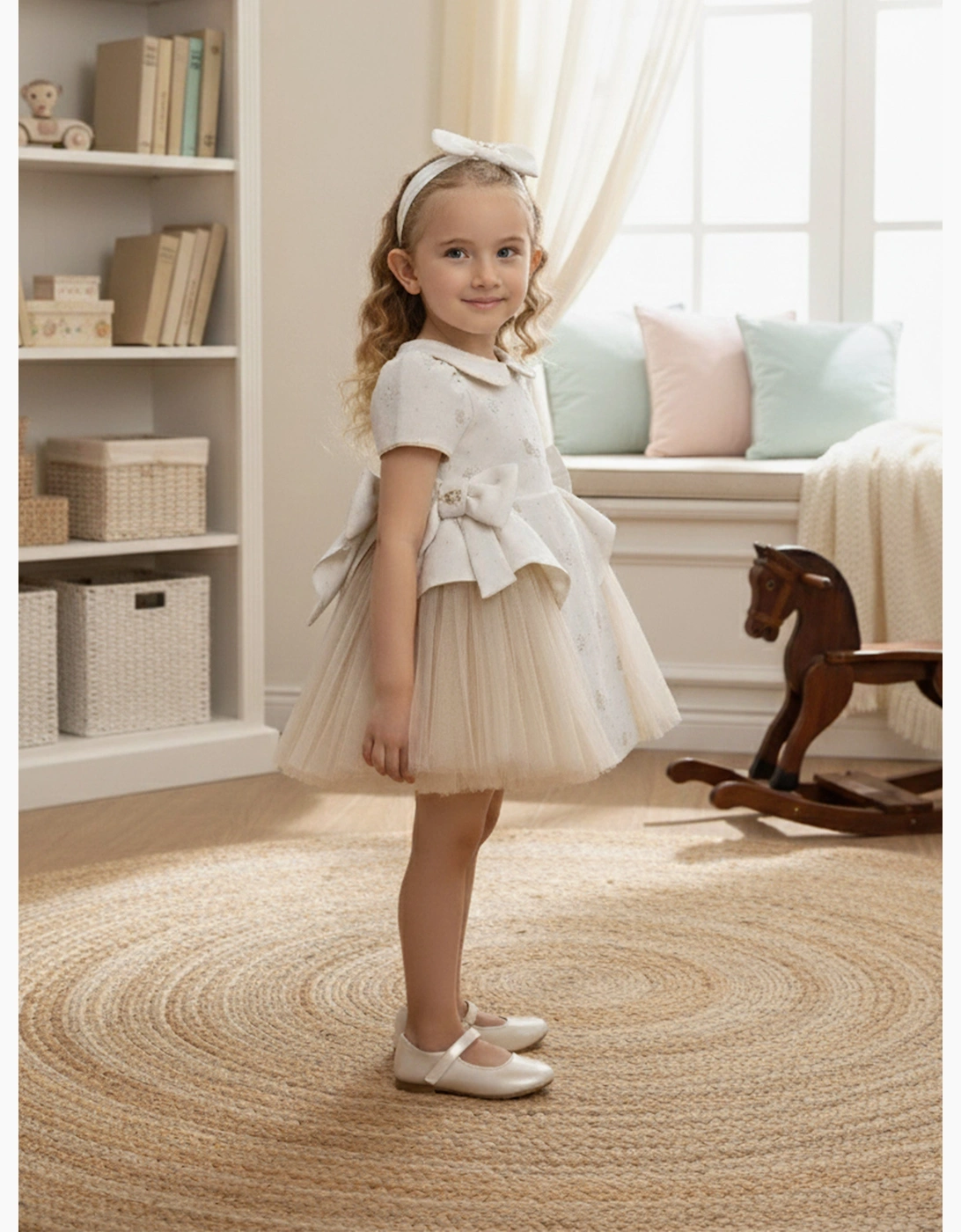 Baby Girls Occasion Dress with Headband in Ivory