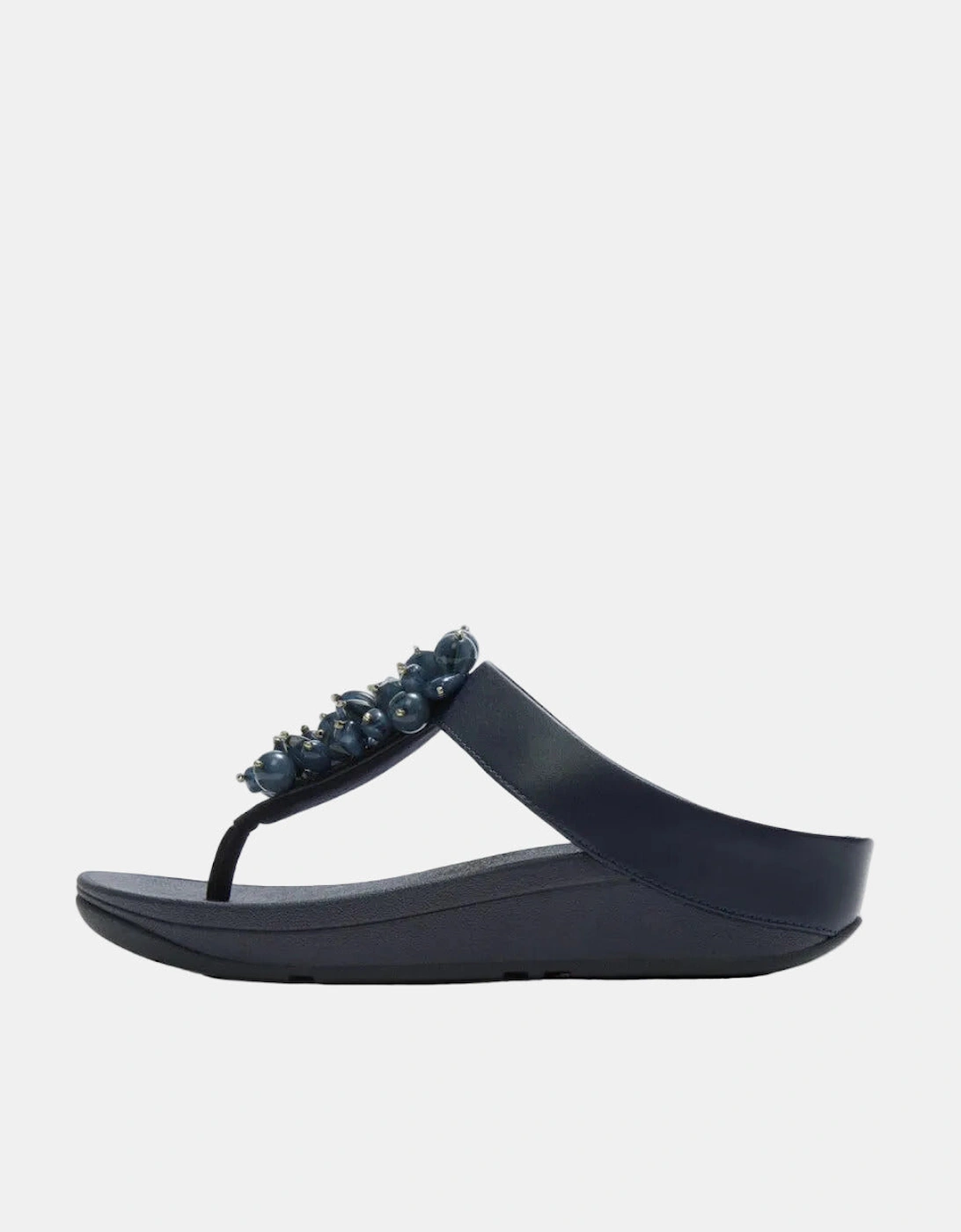 Women's FitFlop Womens Fino Bead-Cluster Toe-Post Sandals - Midnight Navy 399 - Black - Size: 7