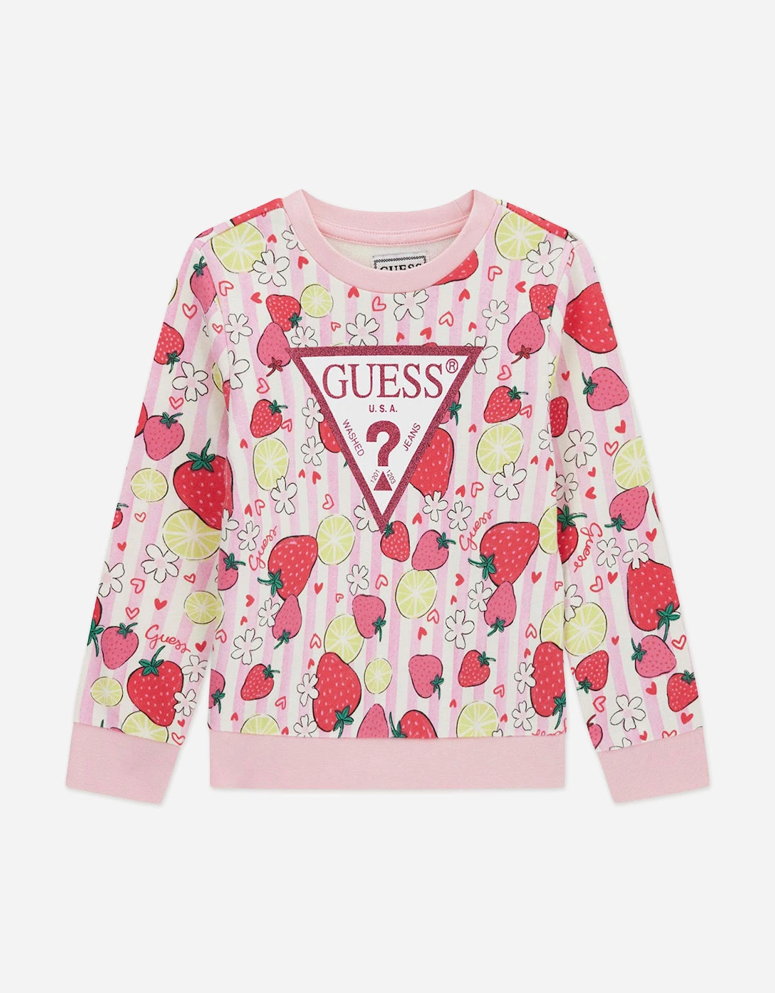 Guess Girls Pink Baby 'S Strawberry Logo Sweatshirt In  6-9 Months Size 6 - 9 Mths Kids