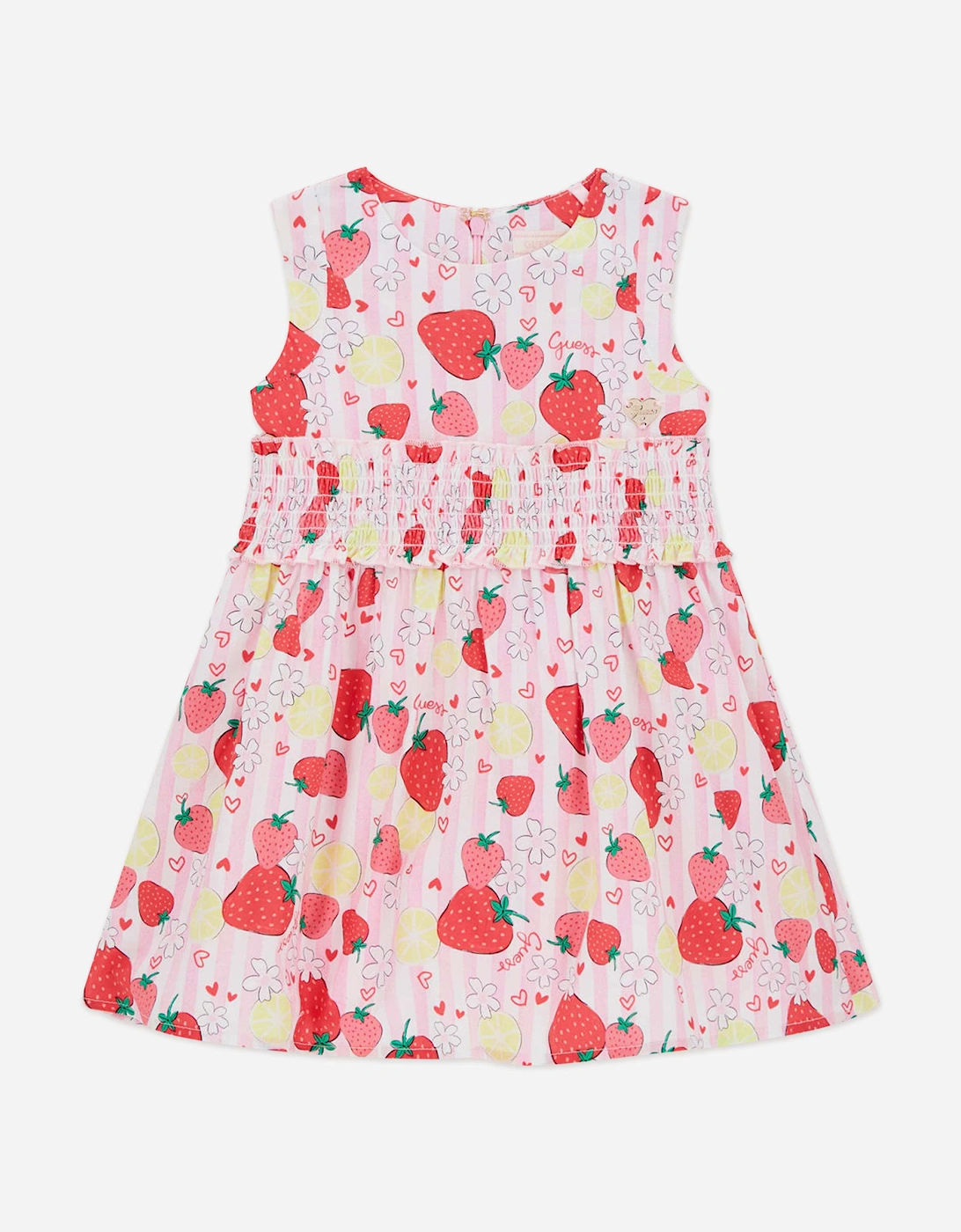 Girls Poplin Sleeveless Strawberry Dress in Pink, 5 of 4