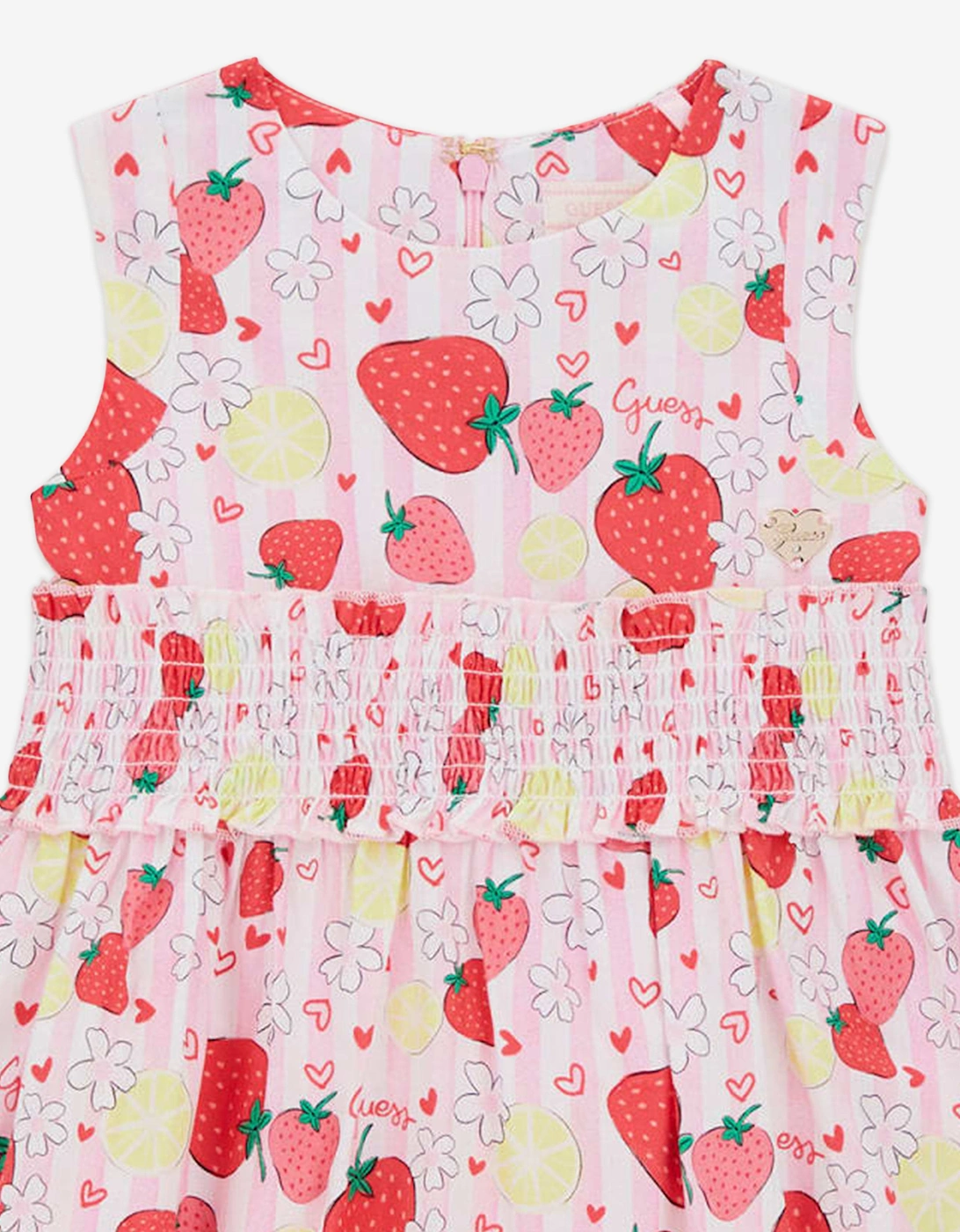 Girls Poplin Sleeveless Strawberry Dress in Pink