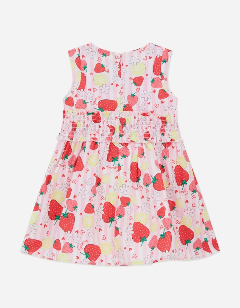 Girls Poplin Sleeveless Strawberry Dress in Pink