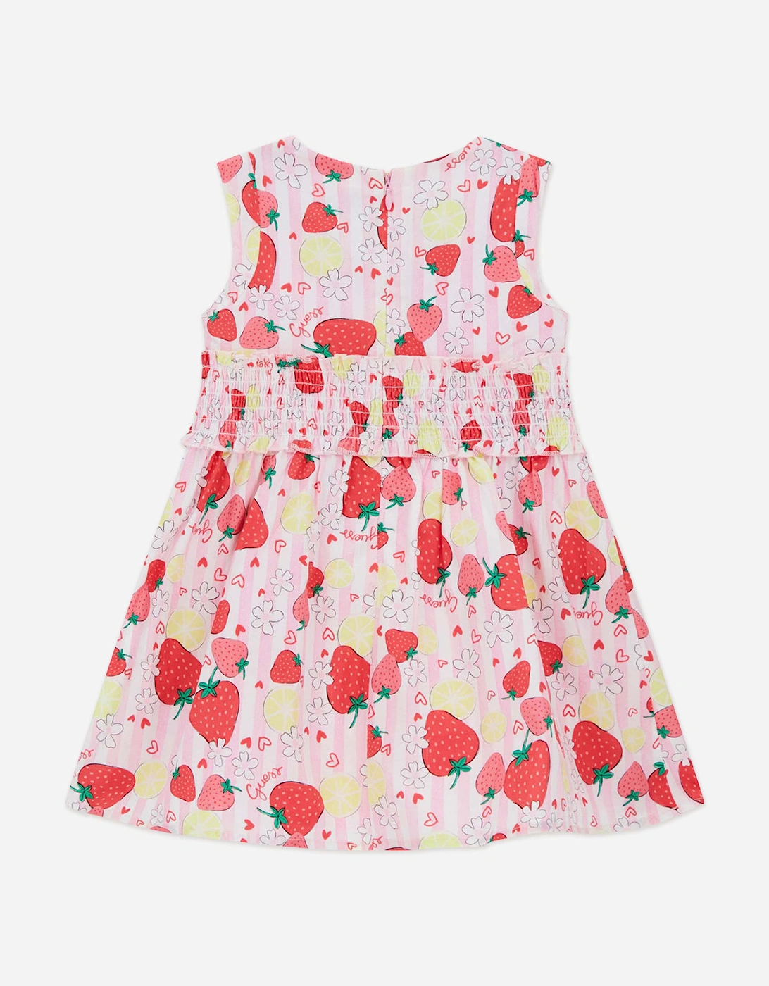 Girls Poplin Sleeveless Strawberry Dress in Pink