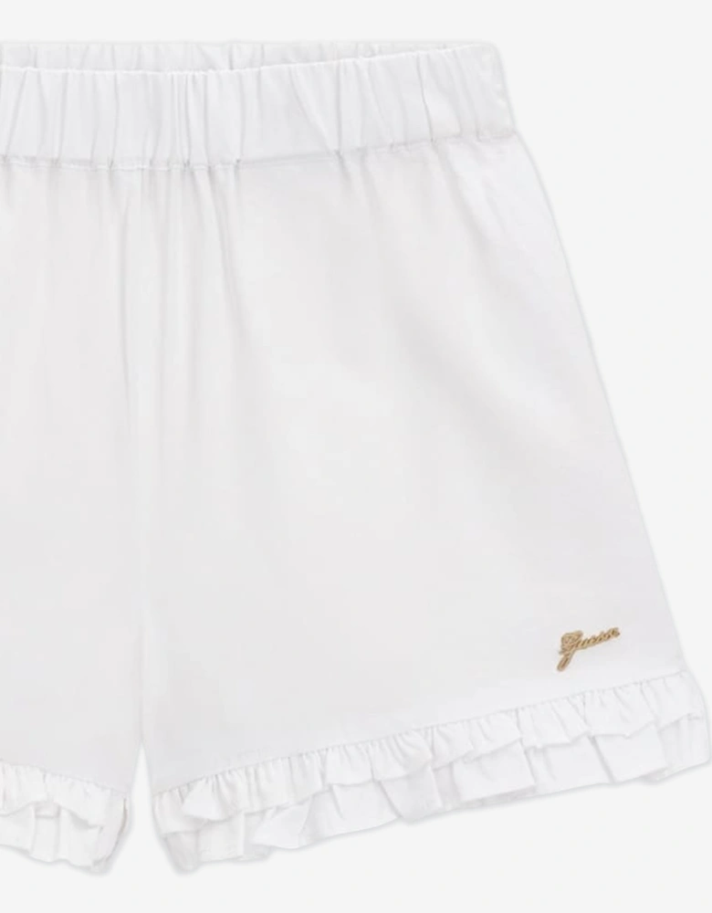 Girls Poplin Logo Shorts in White