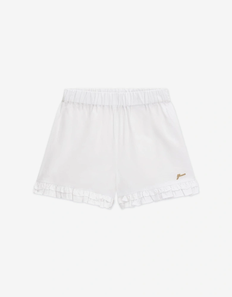 Girls Poplin Logo Shorts in White
