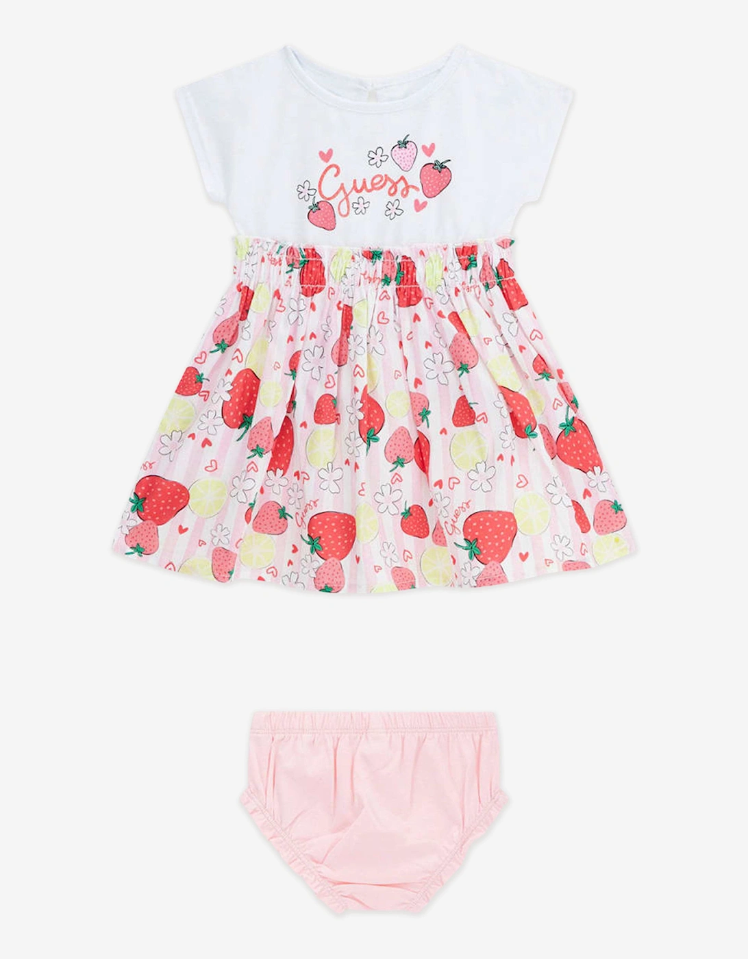 Guess Girls Pink Baby 'S Baby Strawberry Dress With Knickers In - : 6-9 Months Size 6 - 9 Mths Kids