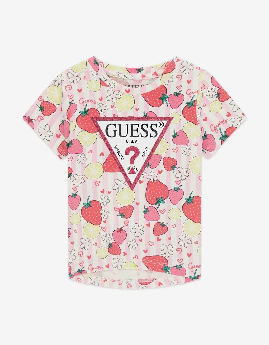 Guess Girls Pink Strawberry Logo T-Shirt In  4 Years Size 4 Yrs Kids