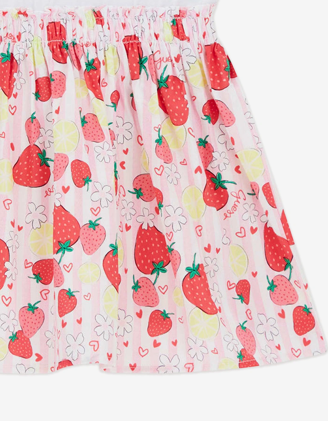 Girls Mixed Fabric Strawberry Dress in Pink
