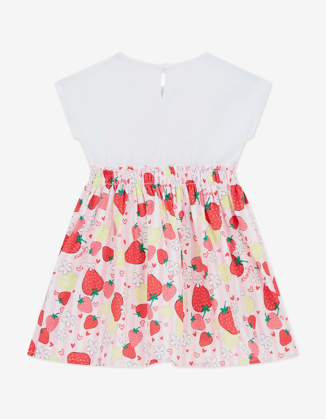 Girls Mixed Fabric Strawberry Dress in Pink