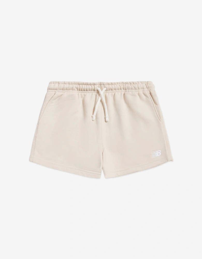Girls French Terry Small Logo Shorts in Beige