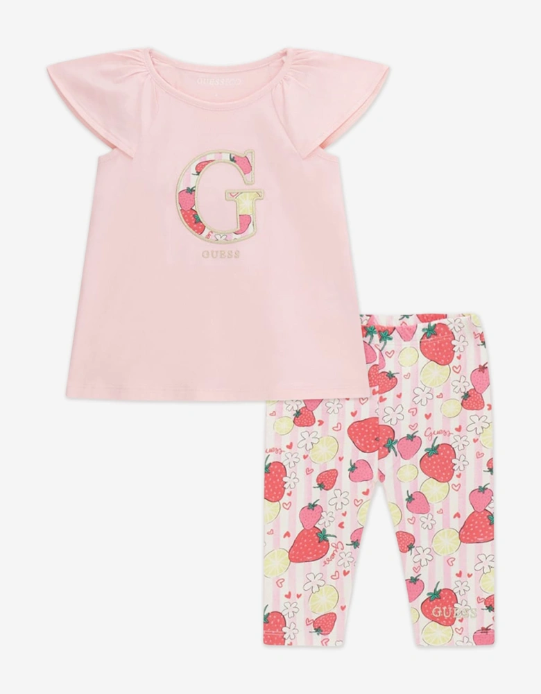 Girls Strawberry T-Shirt and Leggings Set in Pink