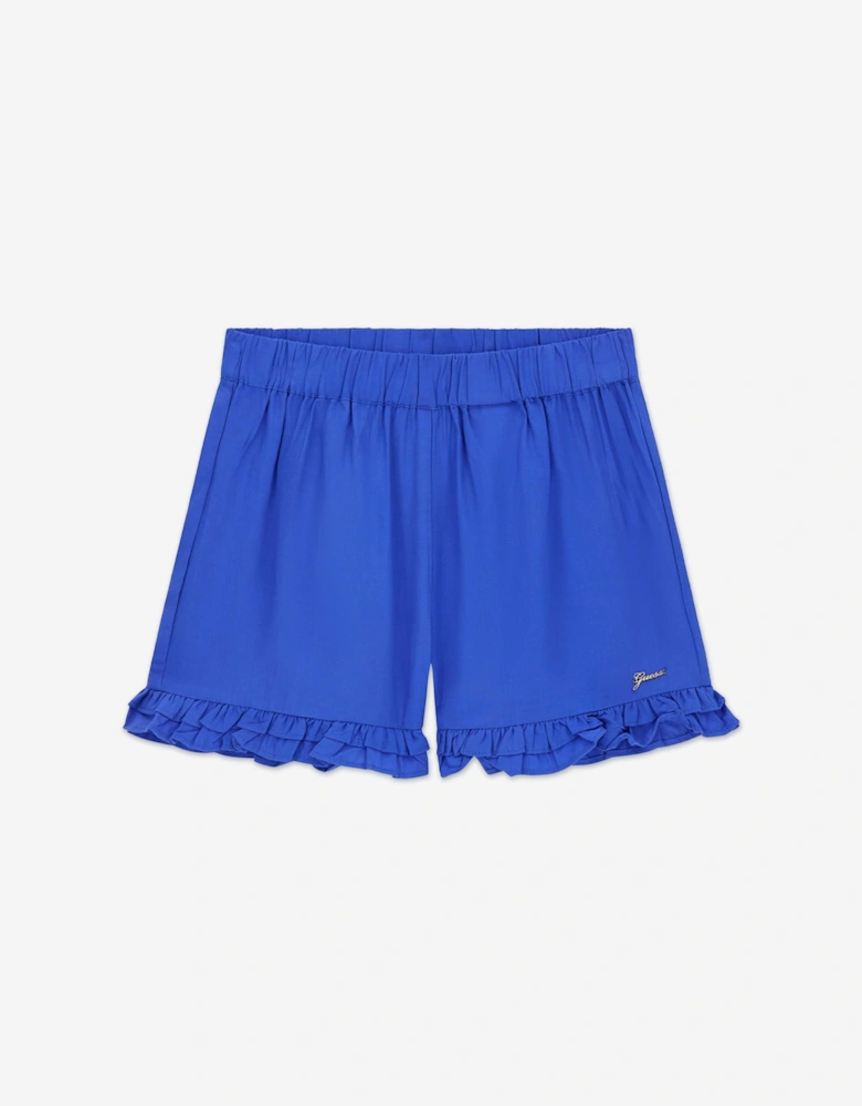 Girls Poplin Logo Shorts in Blue