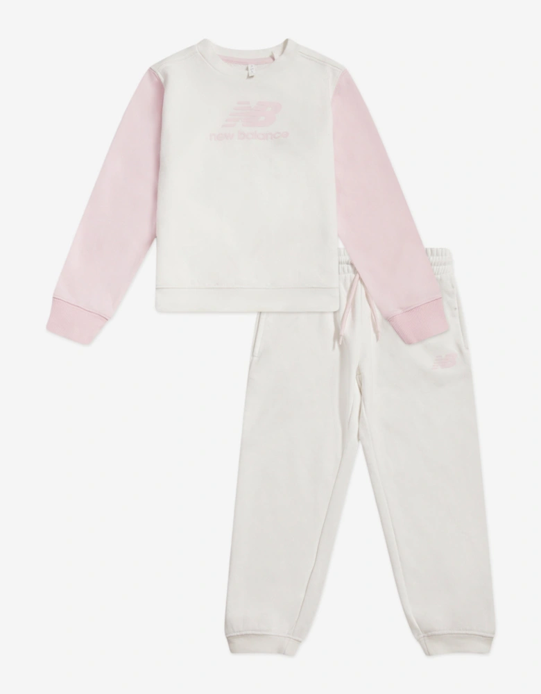 Baby Girls Colourblock Curved Hem Crew and Joggers Set in Ivory