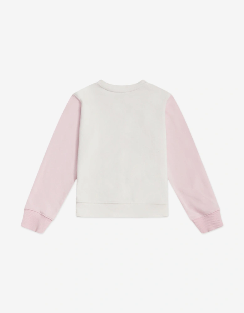 Baby Girls Colourblock Curved Hem Crew and Joggers Set in Ivory