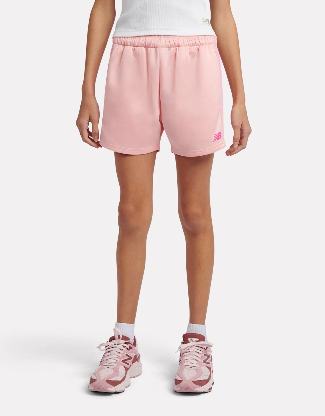 Girl's New Balance Girls Linear Team Shorts in Pink - Size: 10 years/11 years
