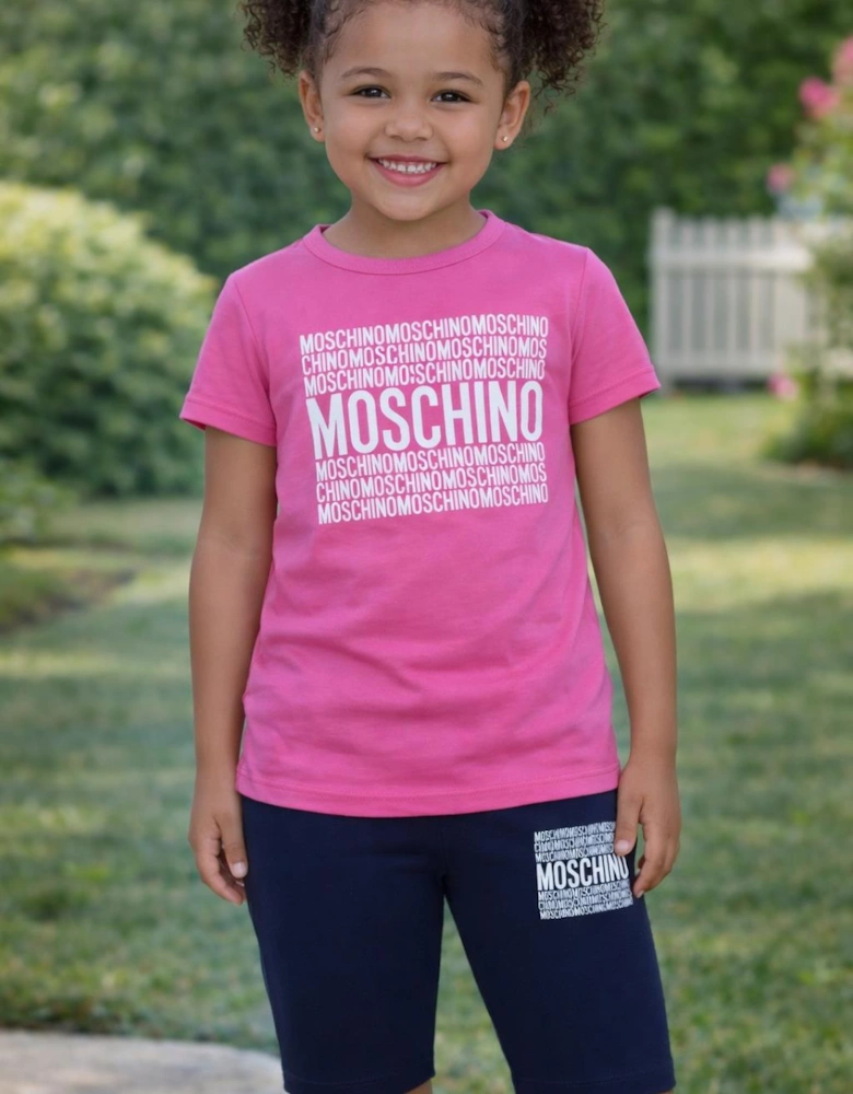 GIRLS PINK & NAVY SHORTS SET