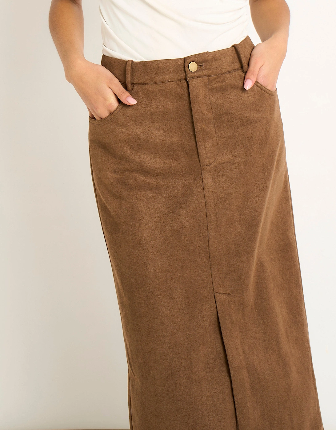 Brown Faux Suede Pencil Skirt
