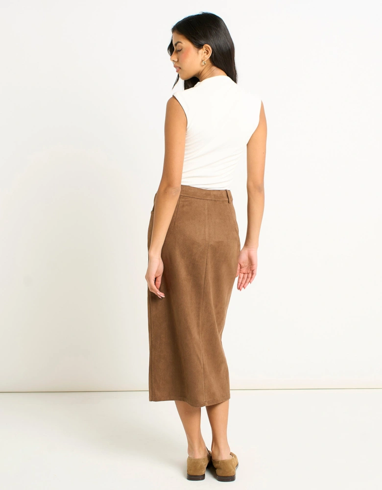Brown Faux Suede Pencil Skirt
