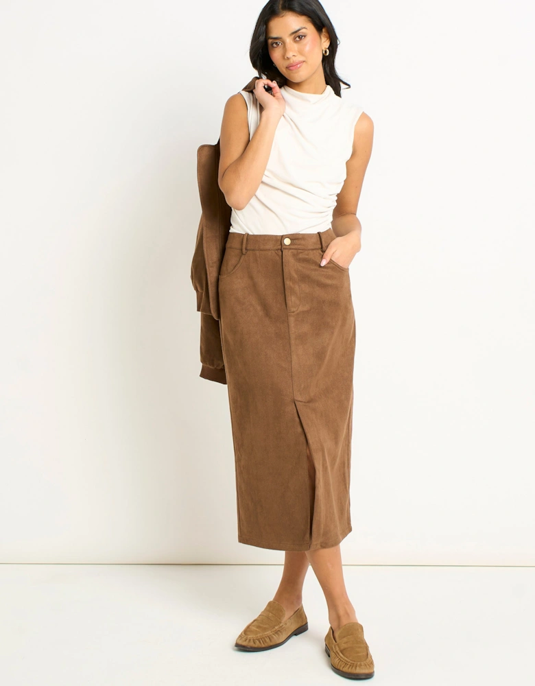 Brown Faux Suede Pencil Skirt