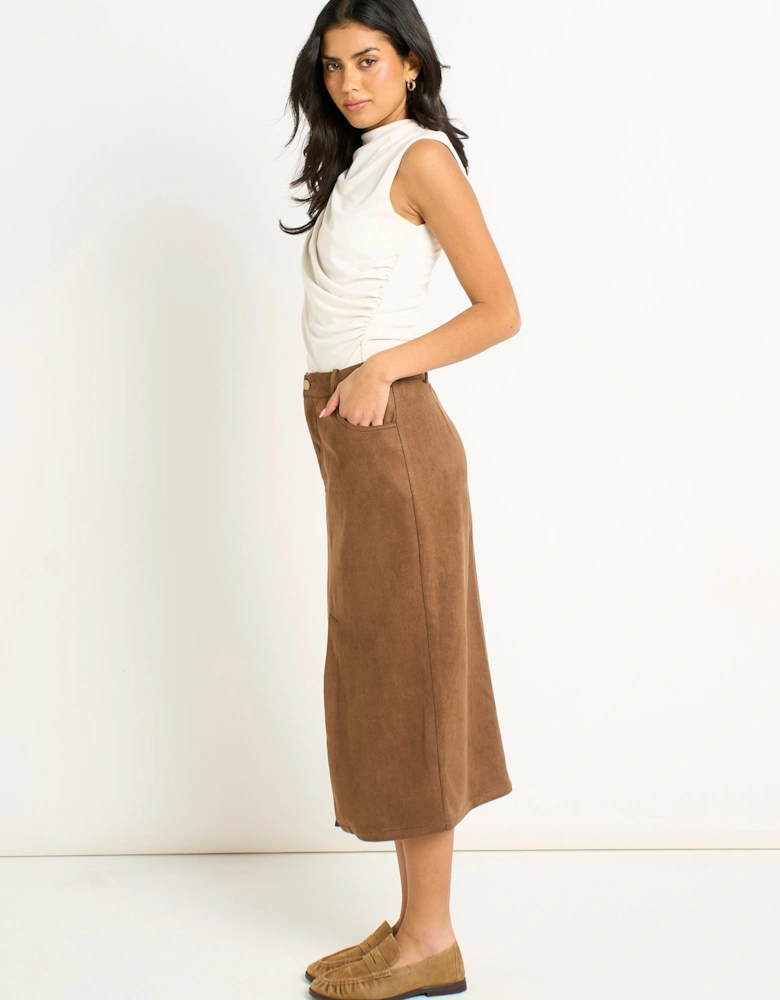 Brown Faux Suede Pencil Skirt