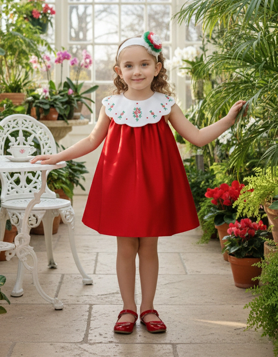 Baby Girls Occasion Dress with Headband in Red, 9 of 8