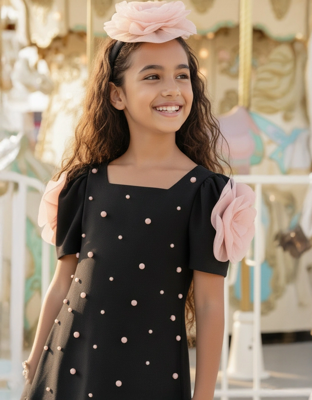 Girls Flower Occasion Dress in Black
