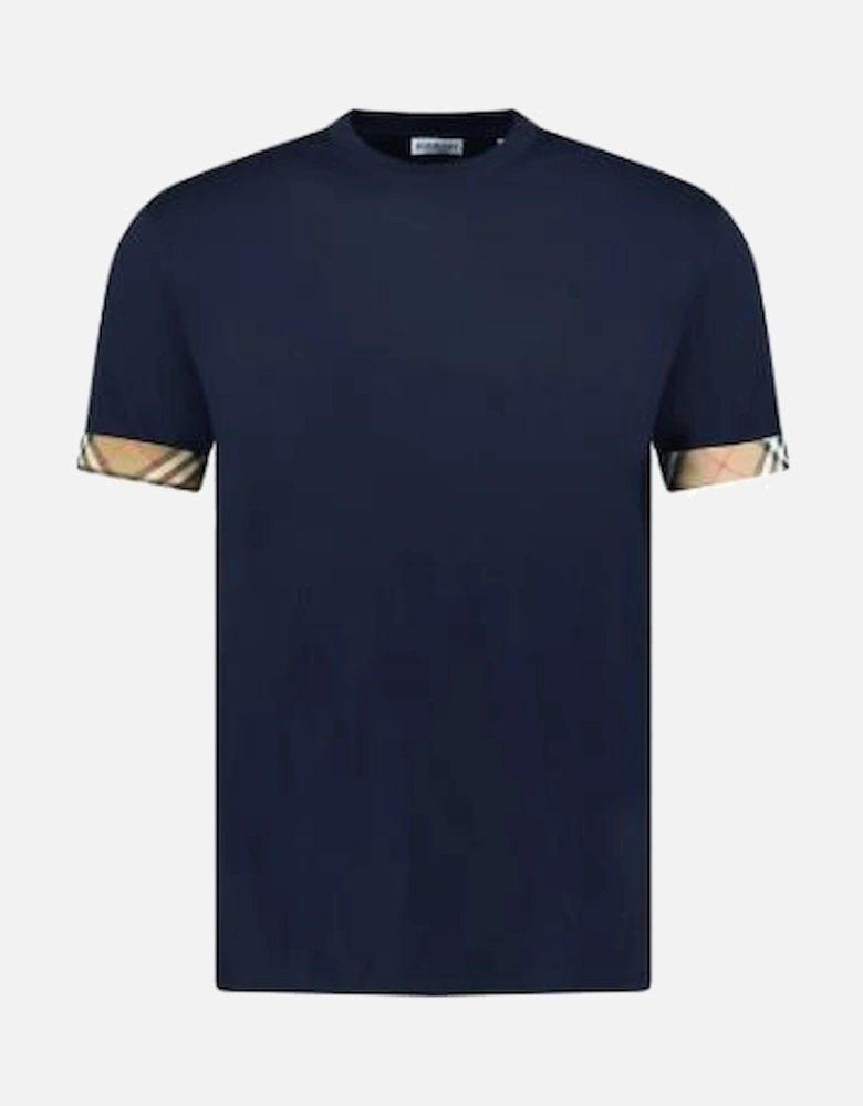 Ellison Check Sleeve T Shirt Navy