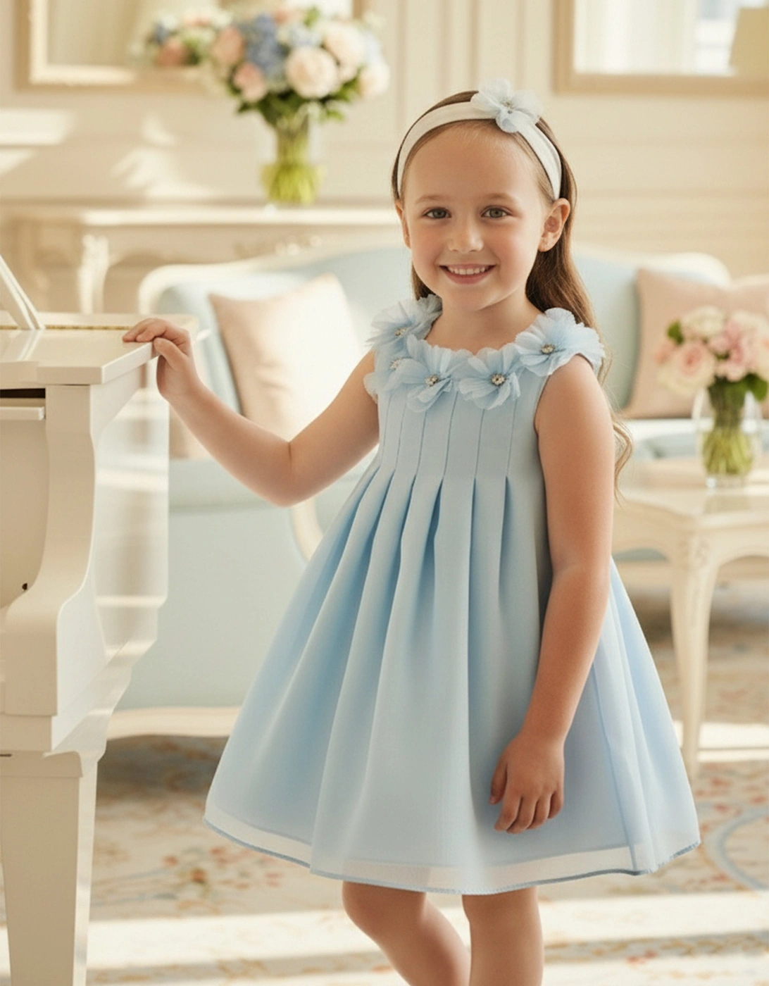 Baby Girls Occasion Dress with Headband in Blue, 8 of 7