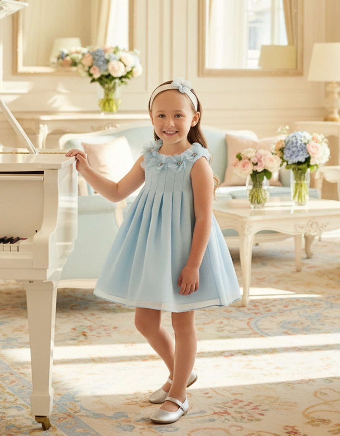 Baby Girls Occasion Dress with Headband in Blue