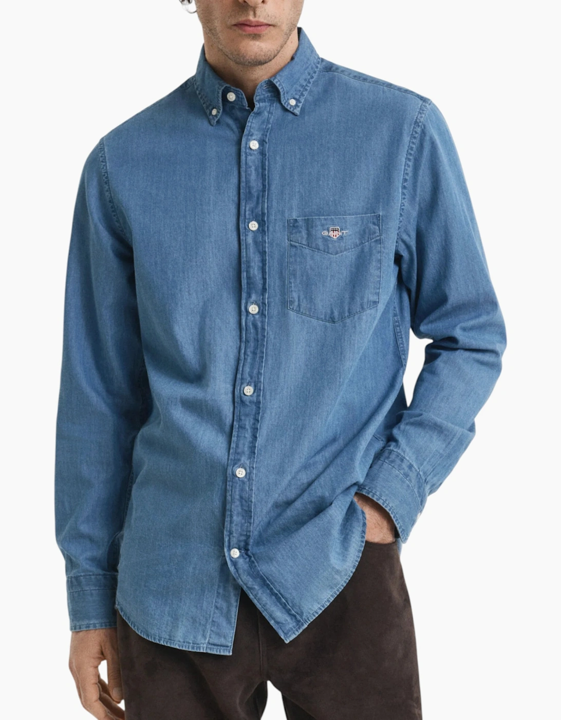 Gant Men's Blue Indigo Shirts Regular Fit  44/Regular 2XL