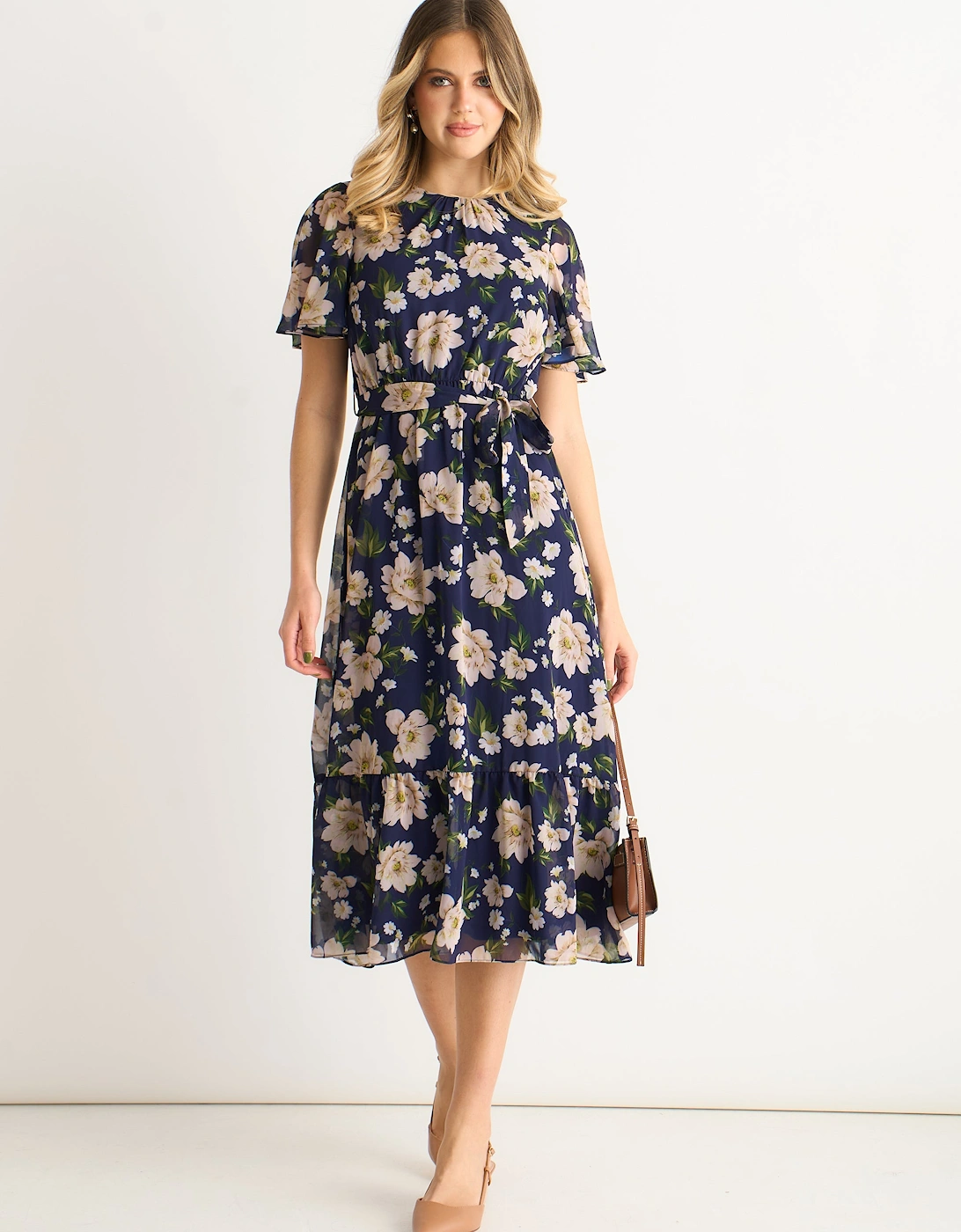 Navy Floral Print Fit & Flare Midi Dress, 5 of 4