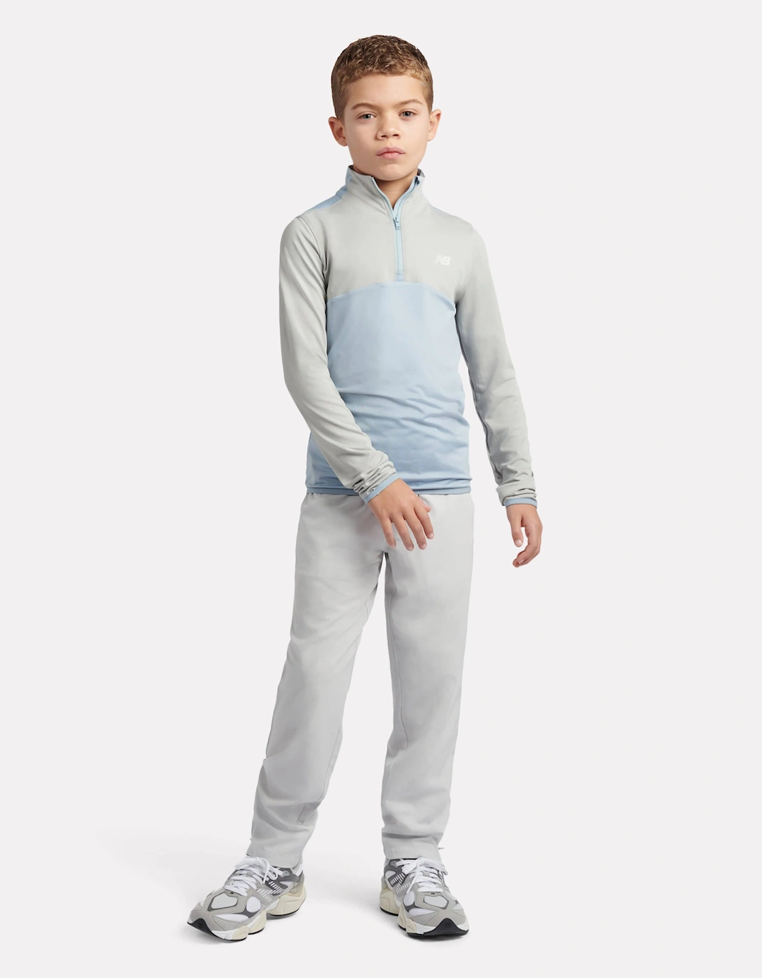 Boys Contrast Panel 1/4 Zip Funnel Sports Top in Grey