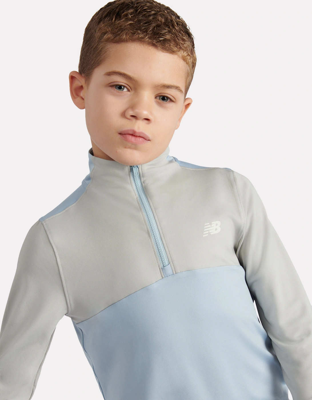 Boys Contrast Panel 1/4 Zip Funnel Sports Top in Grey