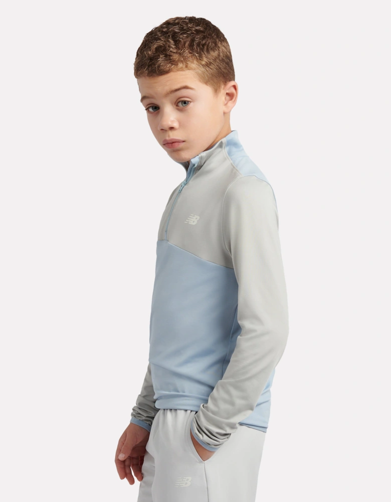 Boys Contrast Panel 1/4 Zip Funnel Sports Top in Grey