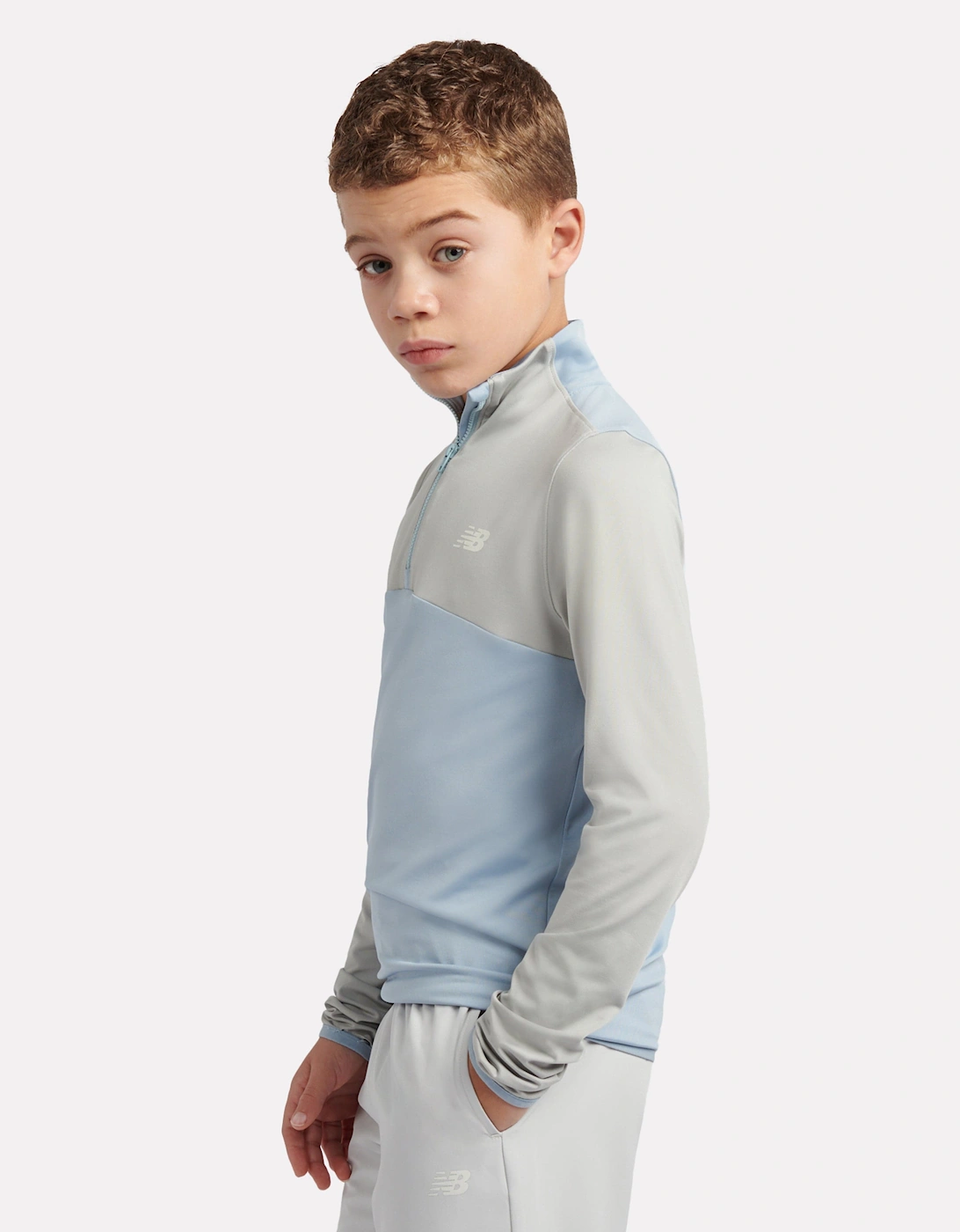 Boys Contrast Panel 1/4 Zip Funnel Sports Top in Grey