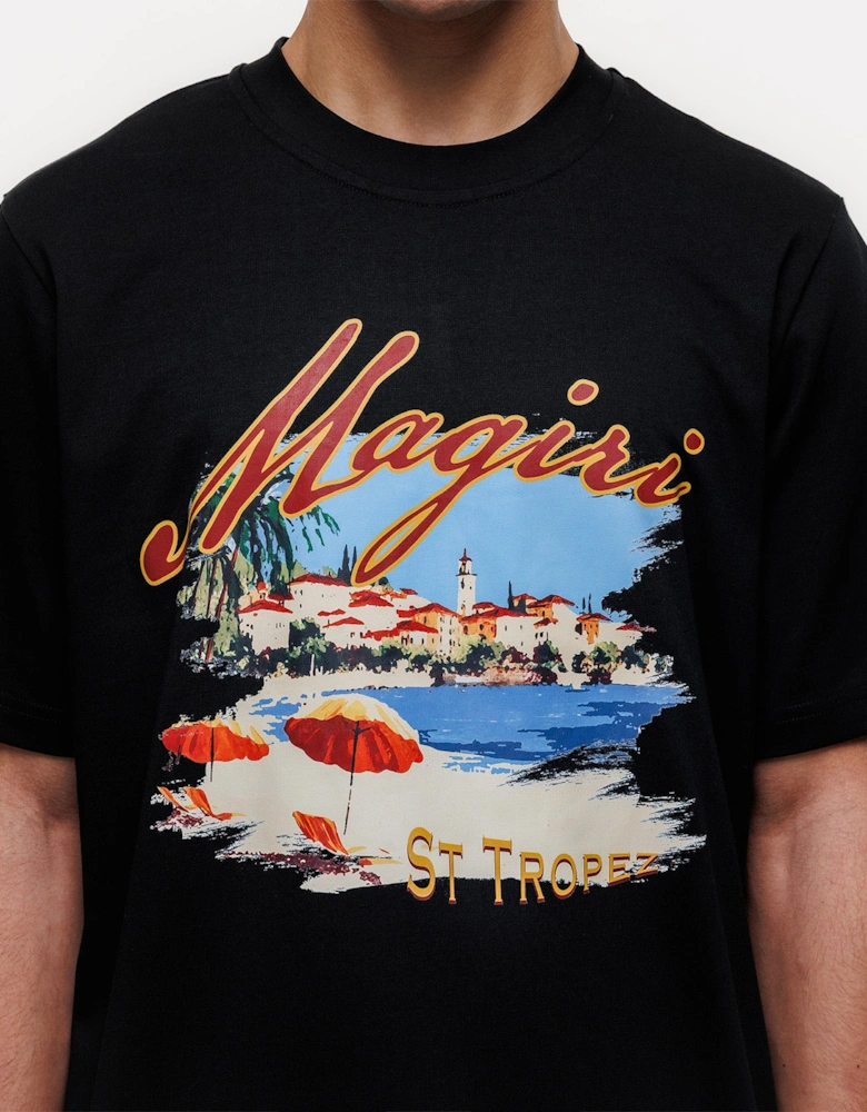 St. Tropez Printed T-Shirt in Black