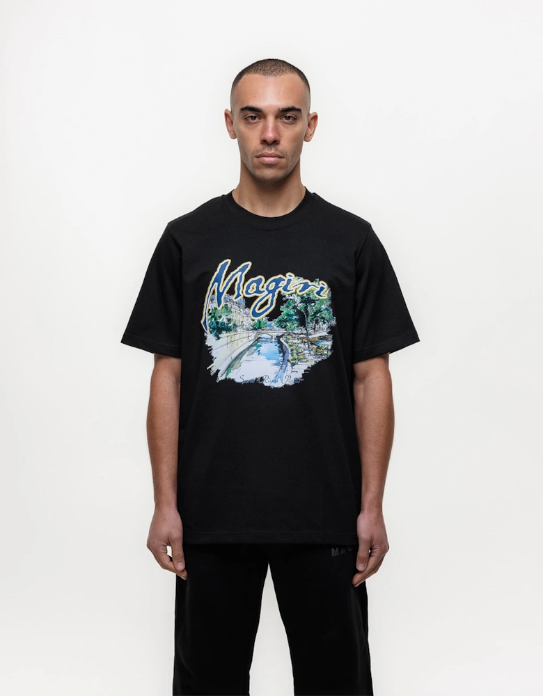 Seine River Printed T-Shirt in Black