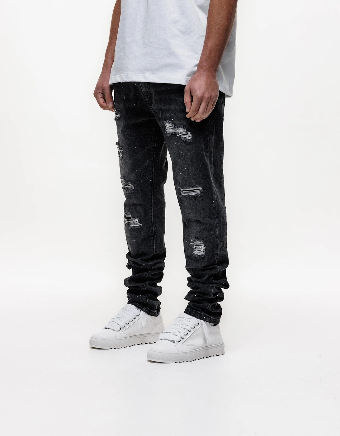 Noir Ripped Slim Jeans in Black