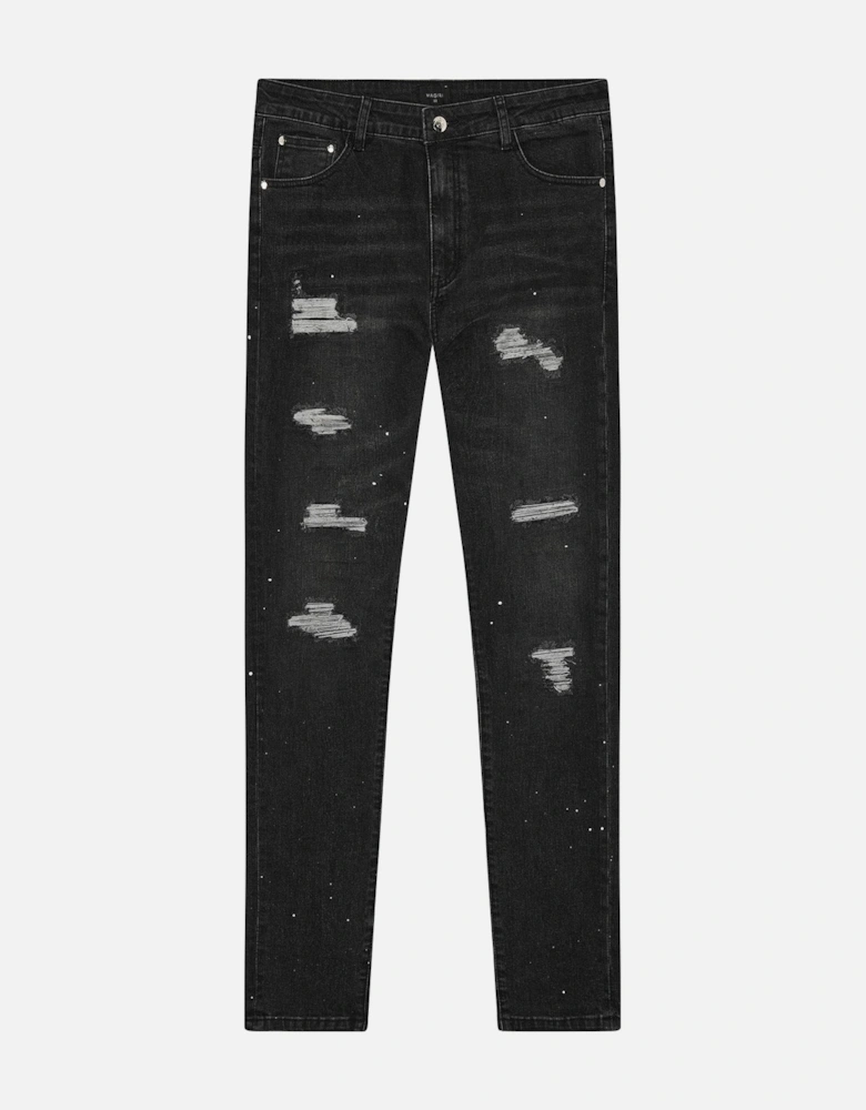 Noir Ripped Slim Jeans in Black