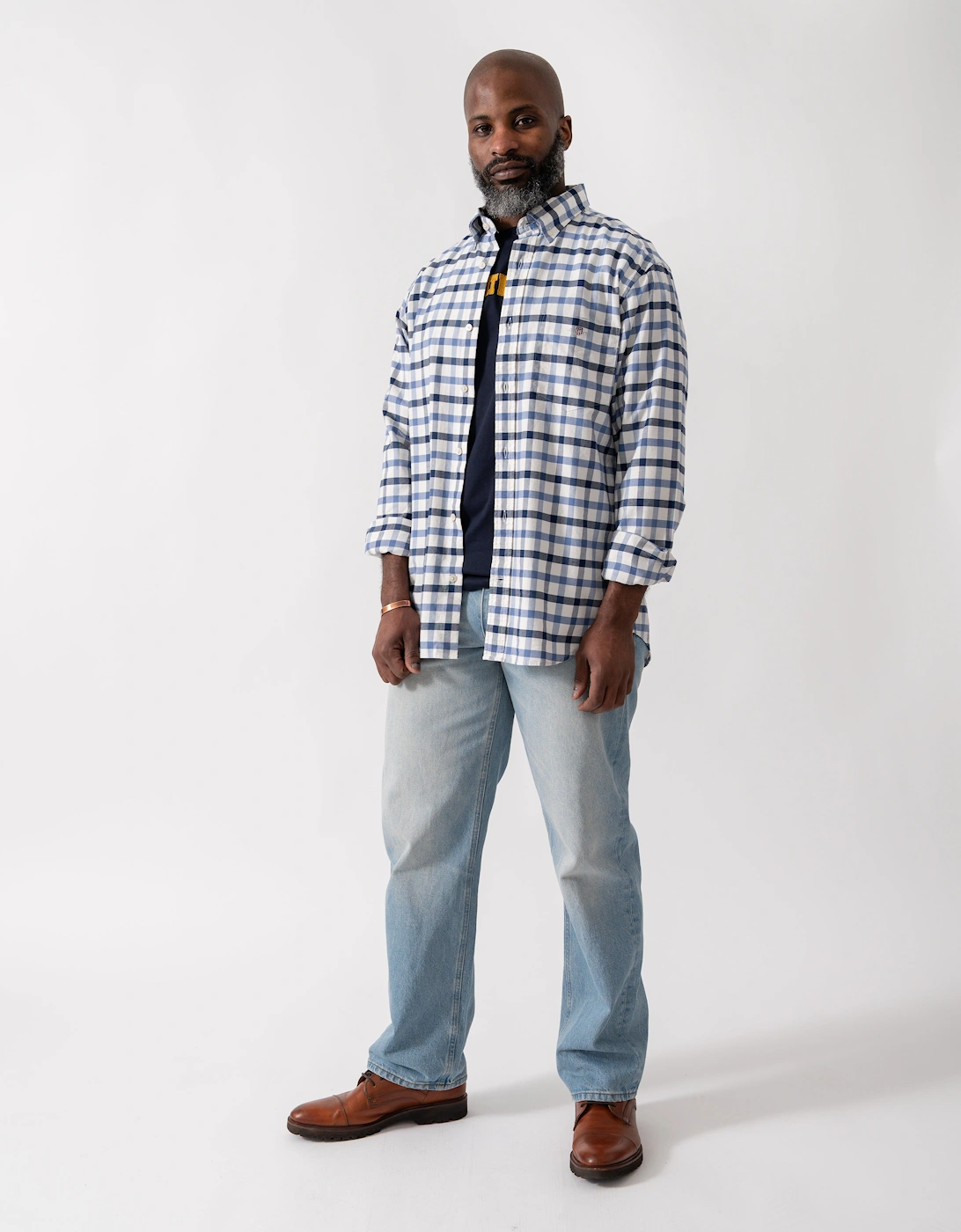 Mens Regular Fit Oxford Check Shirt - 430 Faded Denim