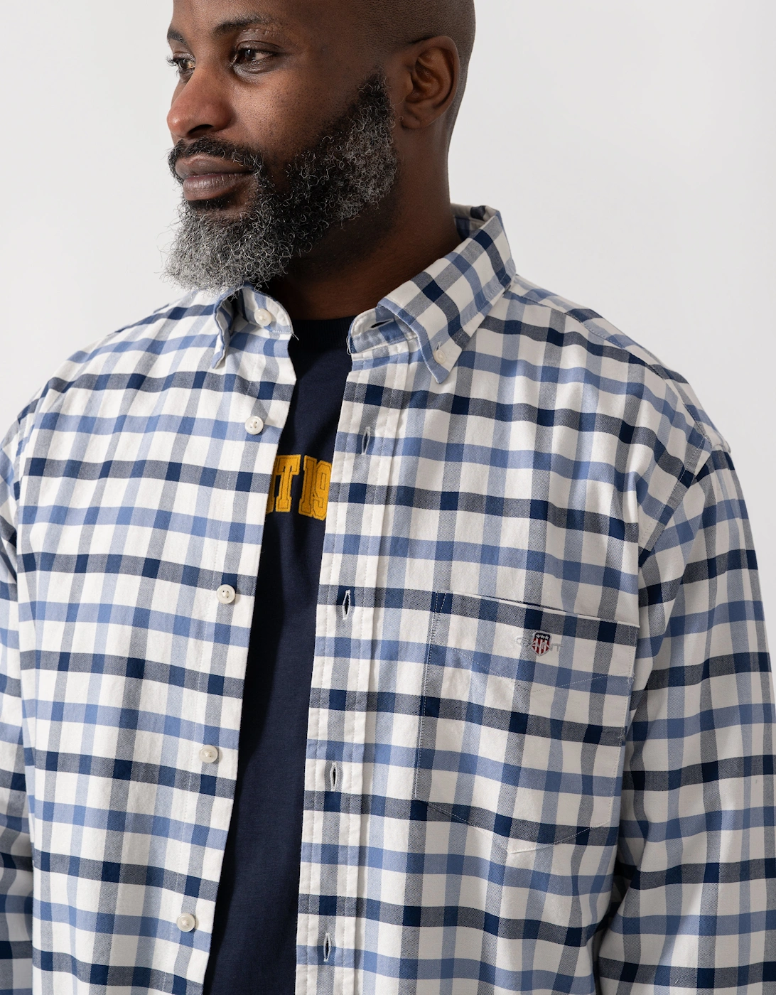 Mens Regular Fit Oxford Check Shirt - 430 Faded Denim