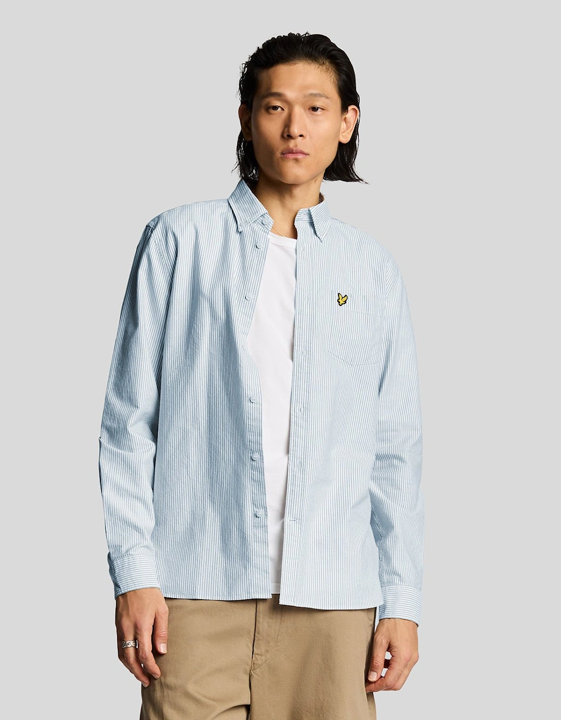 Lyle And Scott Men's Blue Stripe Oxford Shirt  42/Regular Xl