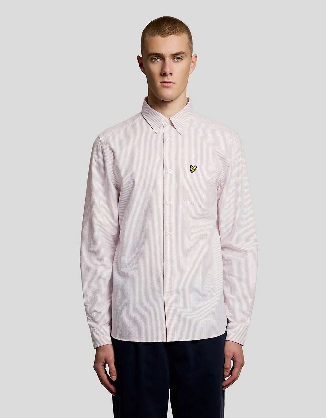 Lyle And Scott Men's White Stripe Oxford Shirt  42/Regular Xl