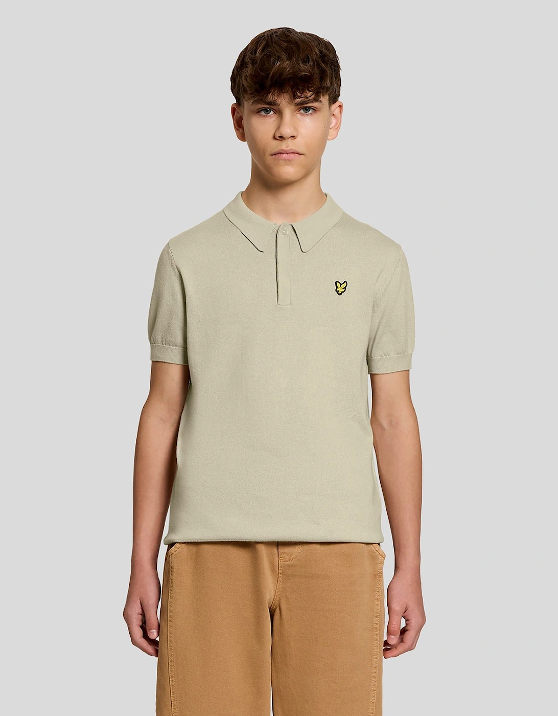 Lyle And Scott Boy's Knitted Polo Shirt - Tan - Size, 14 Years/15 Years