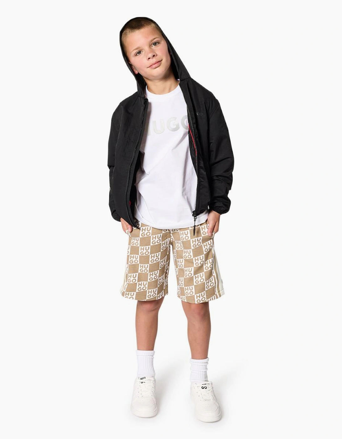 HUGO BOYS BLACK HOODED WINDBREAKER G01013