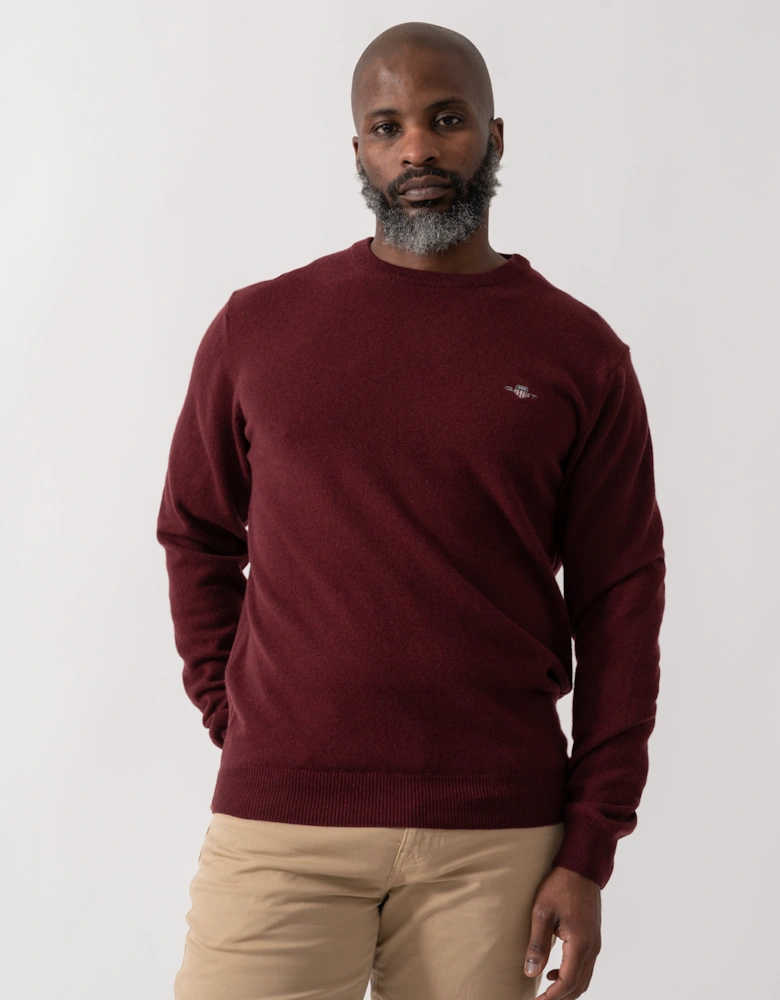 Mens Superfine Lambswool Crew Neck Jumper - 677 Bordeaux Melange