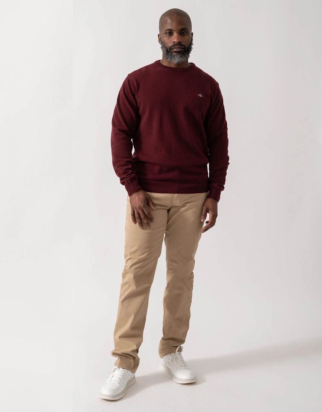 Mens Superfine Lambswool Crew Neck Jumper - 677 Bordeaux Melange