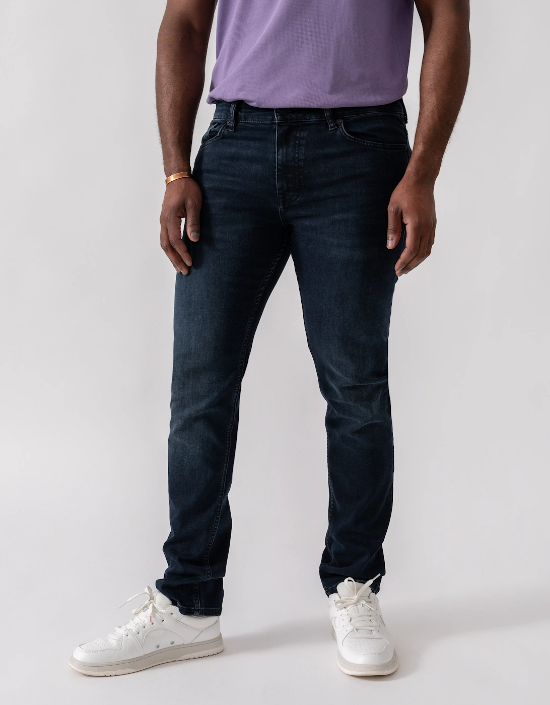 Boss Men's BOSS Orange Delaware Slim-Fit Jeans in Blue-Black Soft-Motion Denim - Dark Blue 405 - Navy