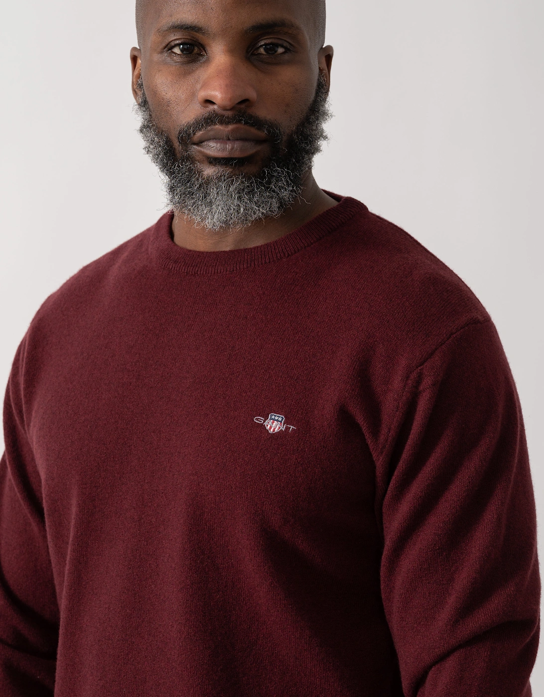 Mens Superfine Lambswool Crew Neck Jumper - 677 Bordeaux Melange