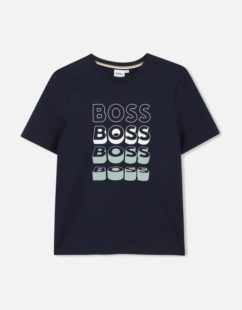 BOSS NAVY REPEAT LOGO T SHIRT J52982